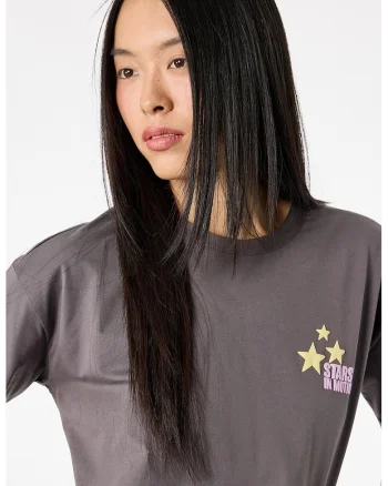 Tricou cu decolteu la baza gatului si imprimeu pe spate, Gri inchis