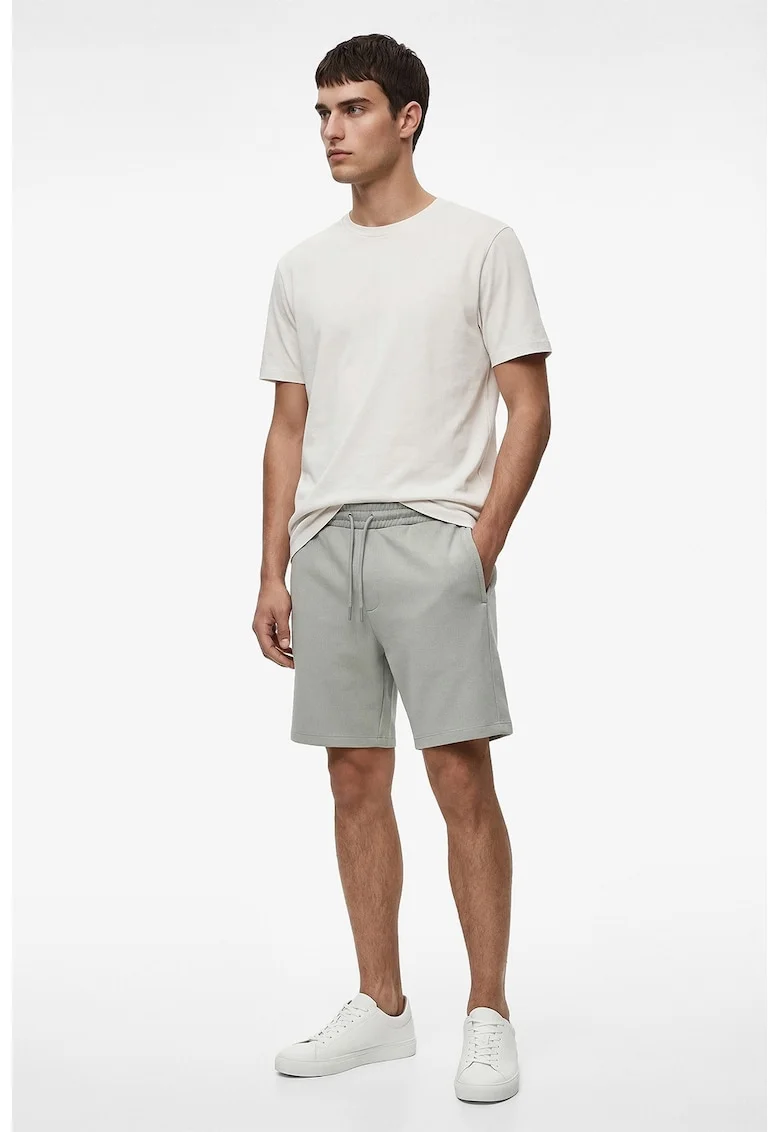 Pantaloni scurti din amestec de bumbac cu snururi, Verde pal