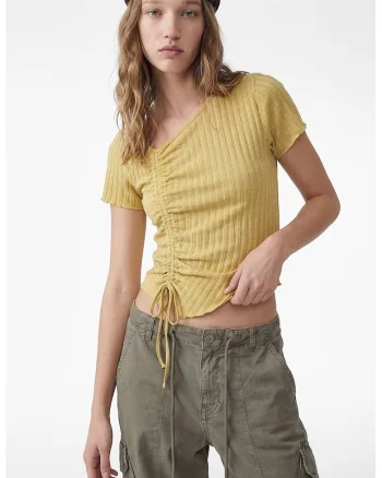 Tricou cu fronseu frontal, Galben mustar