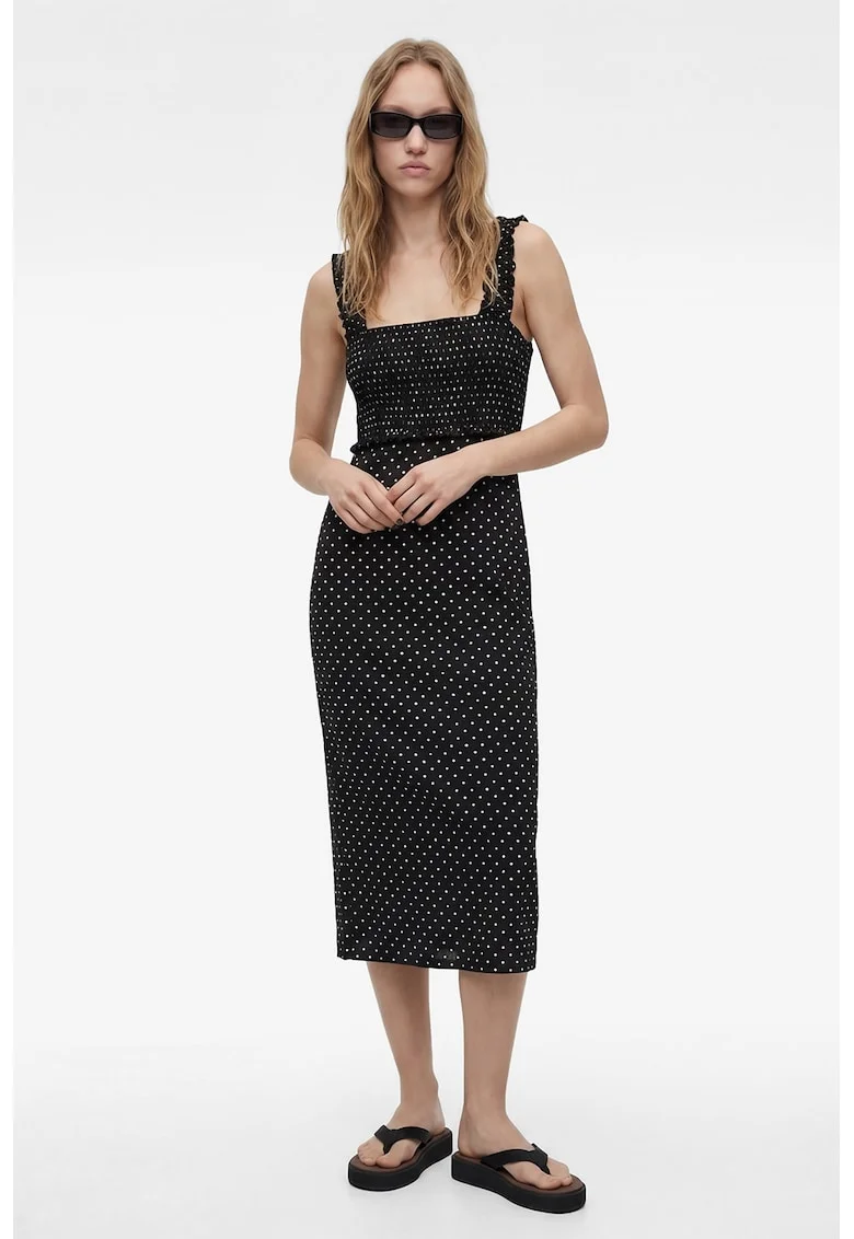 Rochie midi dreapta cu buline, Negru