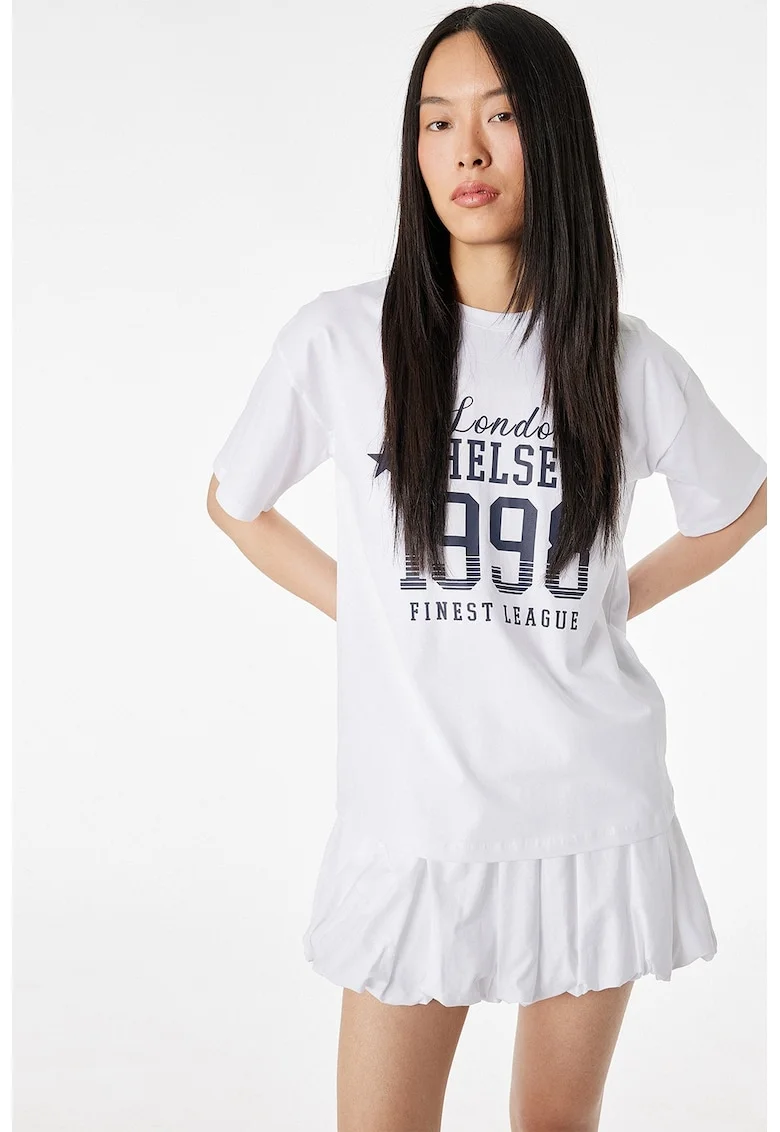 Tricou de bumbac cu imprimeu, Alb/Bleumarin