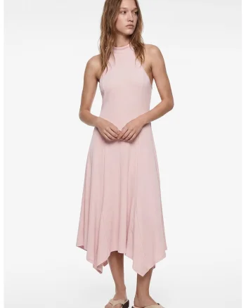 Rochie halter asimetrica, Roz