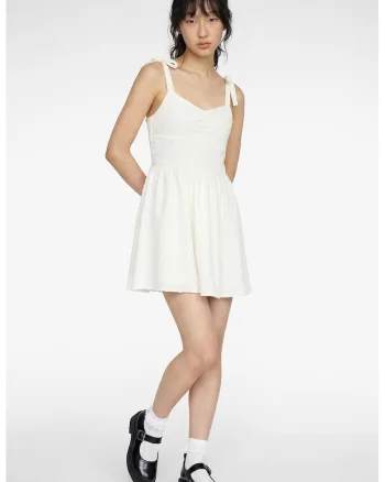 Rochie mini cu decolteu en-coeur, Alb murdar