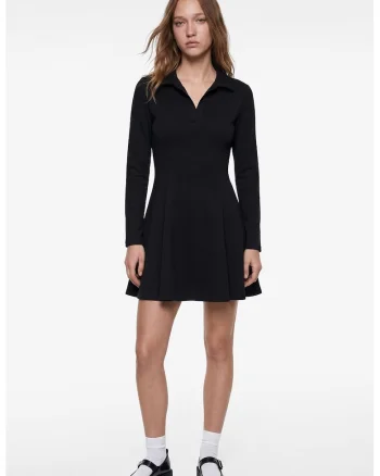 Rochie mini evazata cu guler clasic, Negru