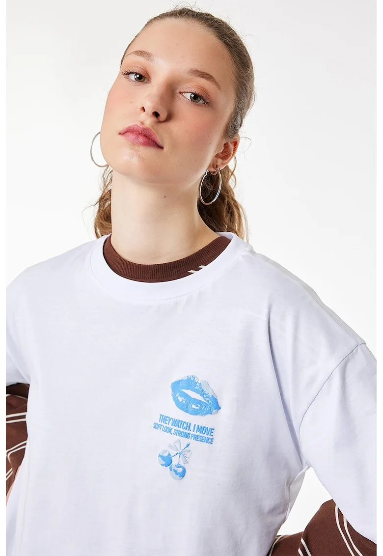 Tricou cu imprimeu text, Alb