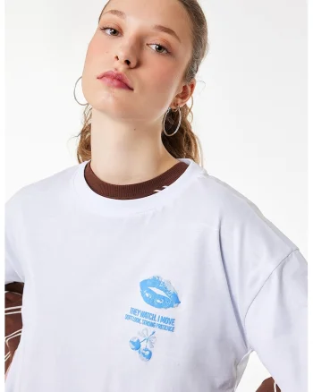 Tricou cu imprimeu text, Alb