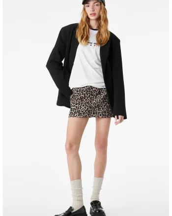 Fusta mini cu animal print, Negru/Bej