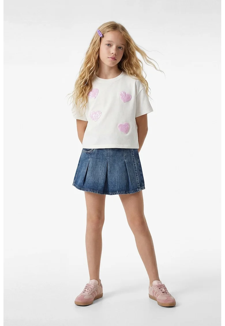 Tricou de bumbac cu paiete, Alb/Roz