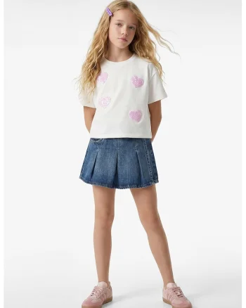 Tricou de bumbac cu paiete, Alb/Roz