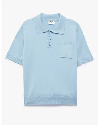 Tricou polo tricotat cu buzunar pe piept, Albastru deschis