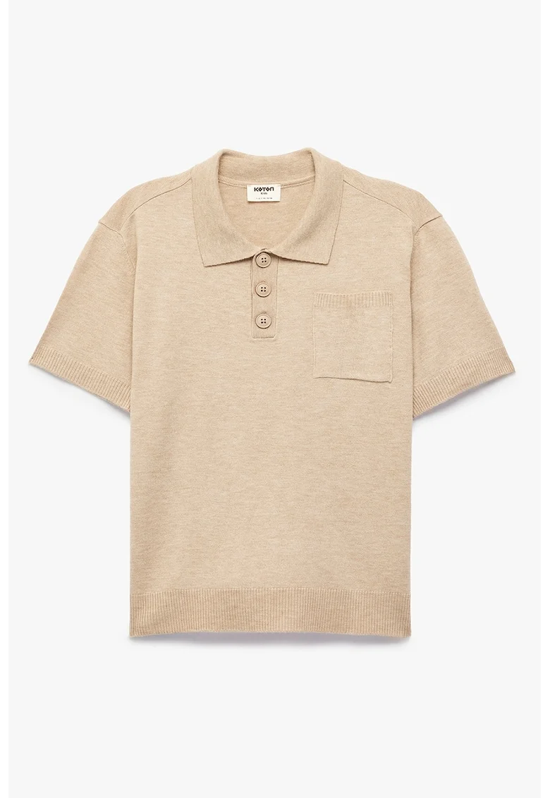 Tricou polo tricotat cu buzunar pe piept, Bej inchis