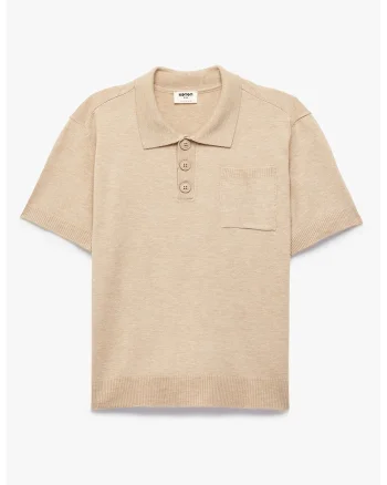 Tricou polo tricotat cu buzunar pe piept, Bej inchis