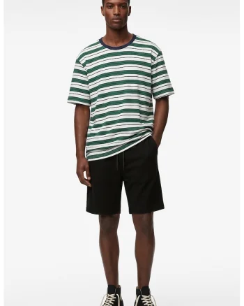 Tricou cu dungi si decolteu la baza gatului, Alb/Verde