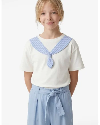 Tricou de bumbac cu aplicatie, Alb murdar/Albastru