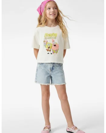 Tricou de bumbac cu imprimeu Sponge Bob, Alb fildes
