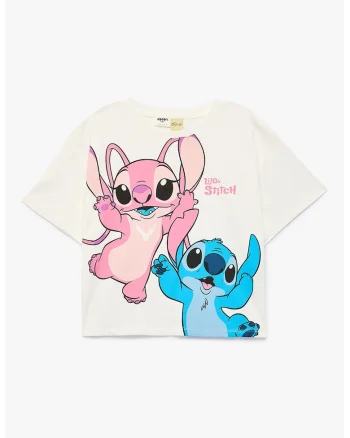 Tricou de bumbac cu imprimeu Stitch, Alb murdar/Roz