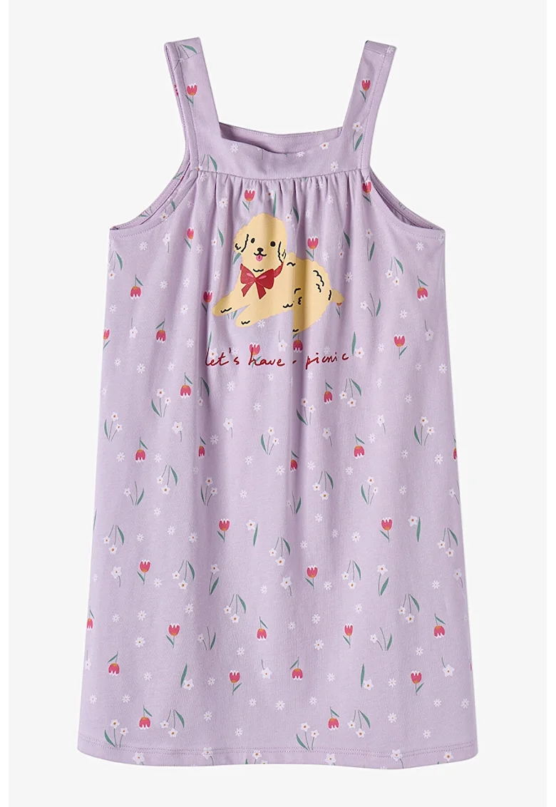 Rochie din bumbac cu decolteu patrat, Rosu/Bej/Lila