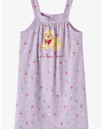 Rochie din bumbac cu decolteu patrat, Rosu/Bej/Lila