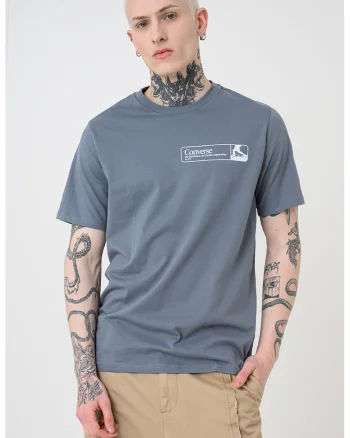 Tricou cu imprimeu Retro Walk, Albastru prafuit/Alb murdar