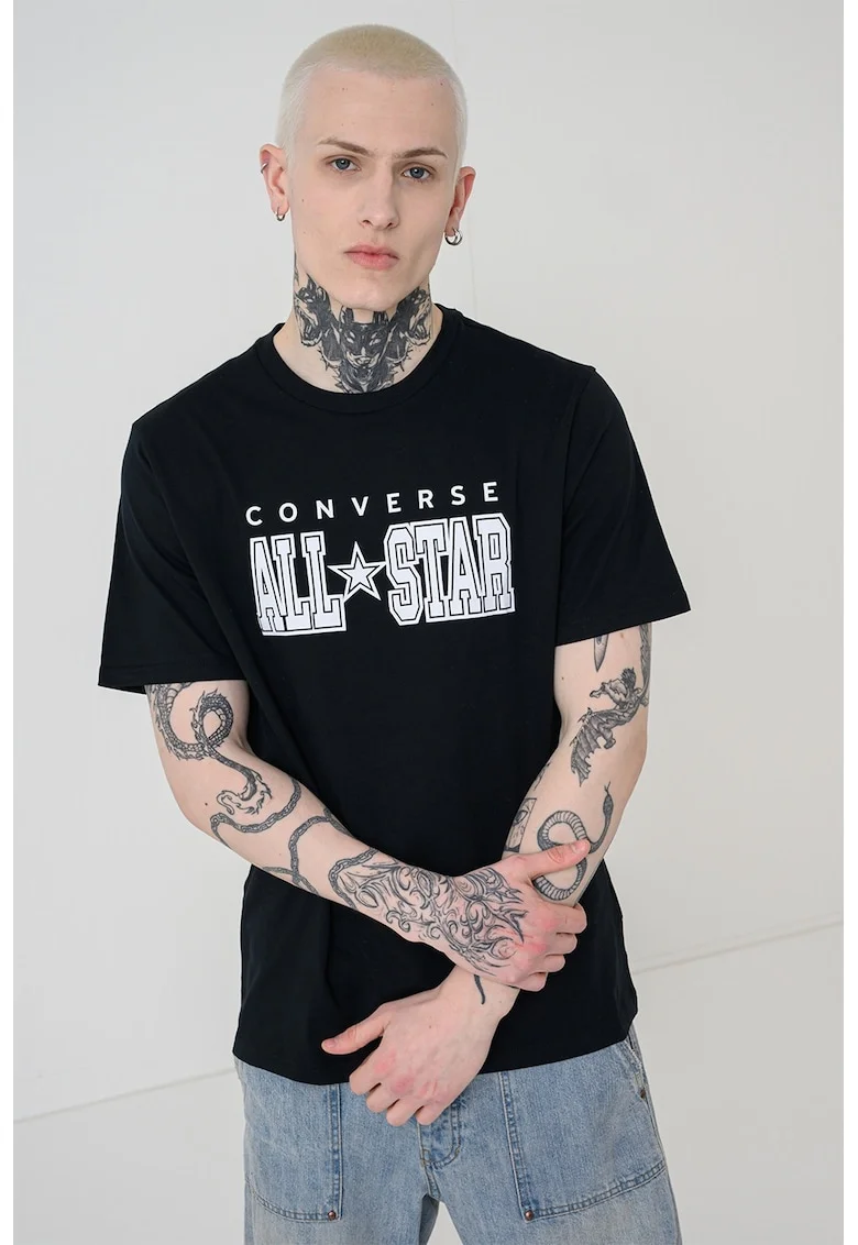 Tricou de bumbac cu logo pe piept All Star, Alb/Negru