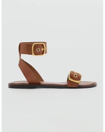 Sandale din piele cu catarama, Caramel