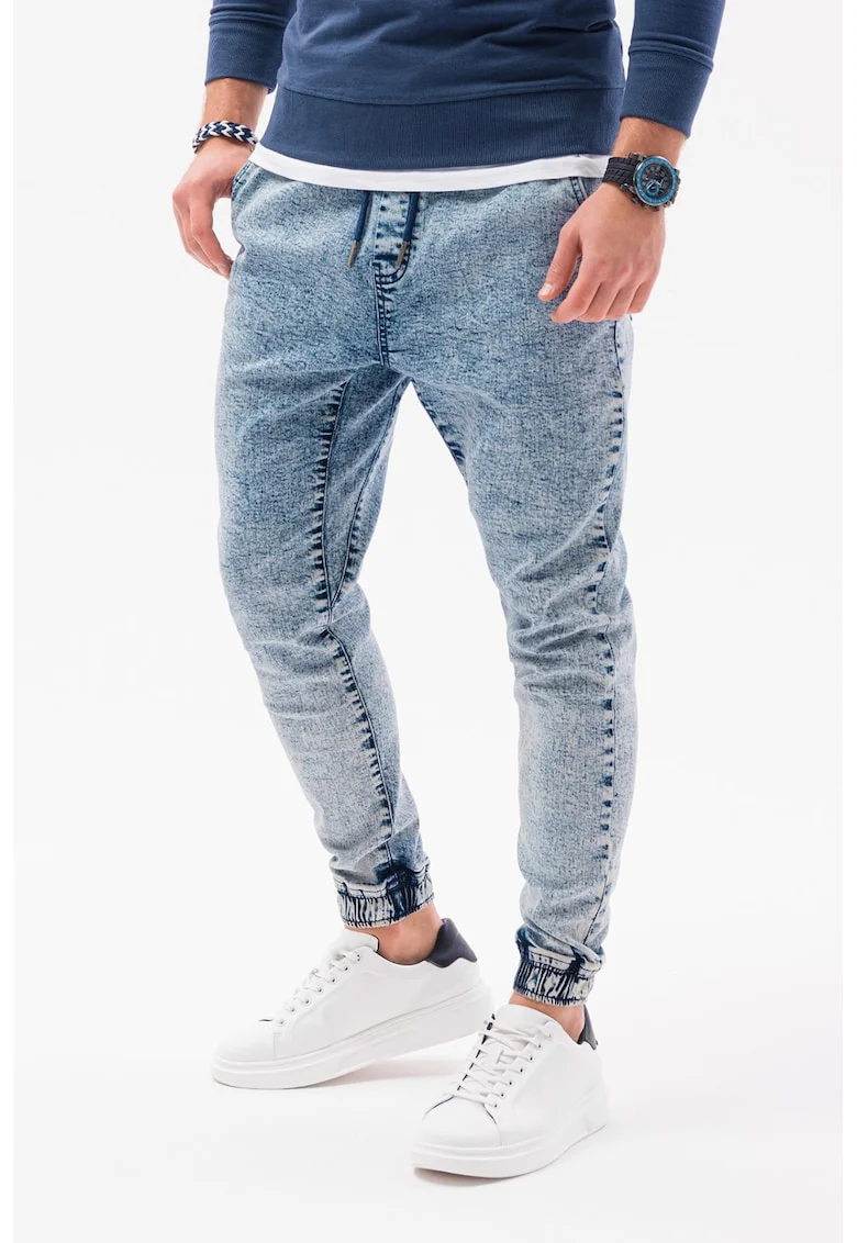 Pantaloni jogger slim fit din denim, Albastru deschis