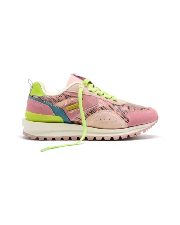Pantofi sport cu insertii din piele intoarsa, Roz