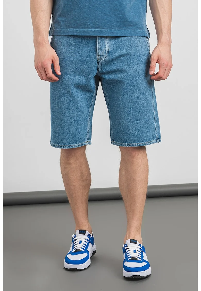 Blugi scurti cu model uni, Albastru