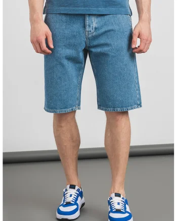 Blugi scurti cu model uni, Albastru