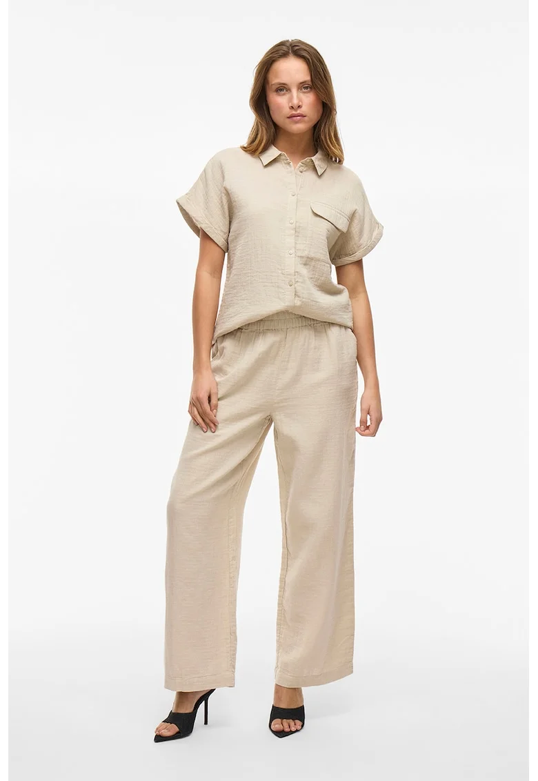 Pantaloni ampli cu talie inalta, Bej