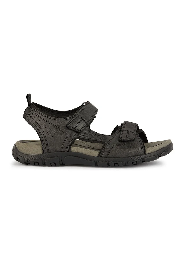 Sandale de piele ecologica cu velcro, Negru