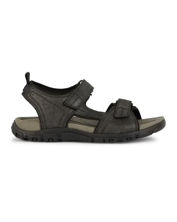 Sandale de piele ecologica cu velcro, Negru