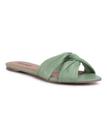 Papuci flip-flop dama,  Piele naturala, Verde, Verde