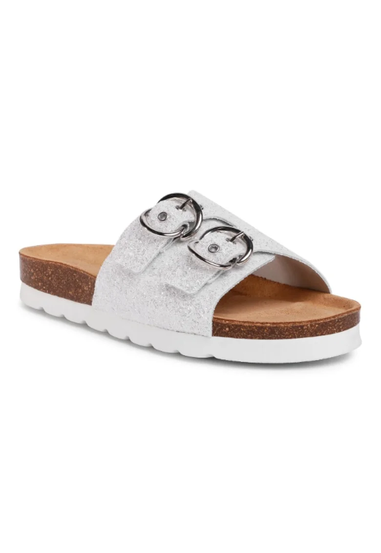Papuci flip-flop dama,  Textil, Argintiu, Argintiu