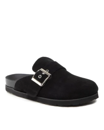 Papuci dama,  301455097, Negru, Piele naturala/Velur,