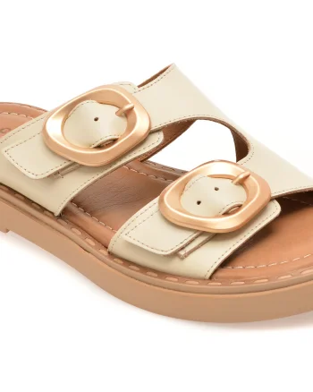 Papuci GOLD DEER bej, 22104, din piele naturala