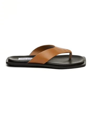 Papuci fli-flop din piele, Negru/Caramel