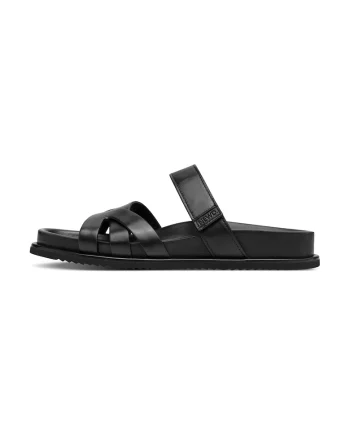 Papuci de casa din piele cu banda velcro, Negru