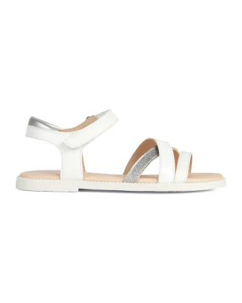 Sandale de piele ecologica cu velcro Karly, Alb/Argintiu