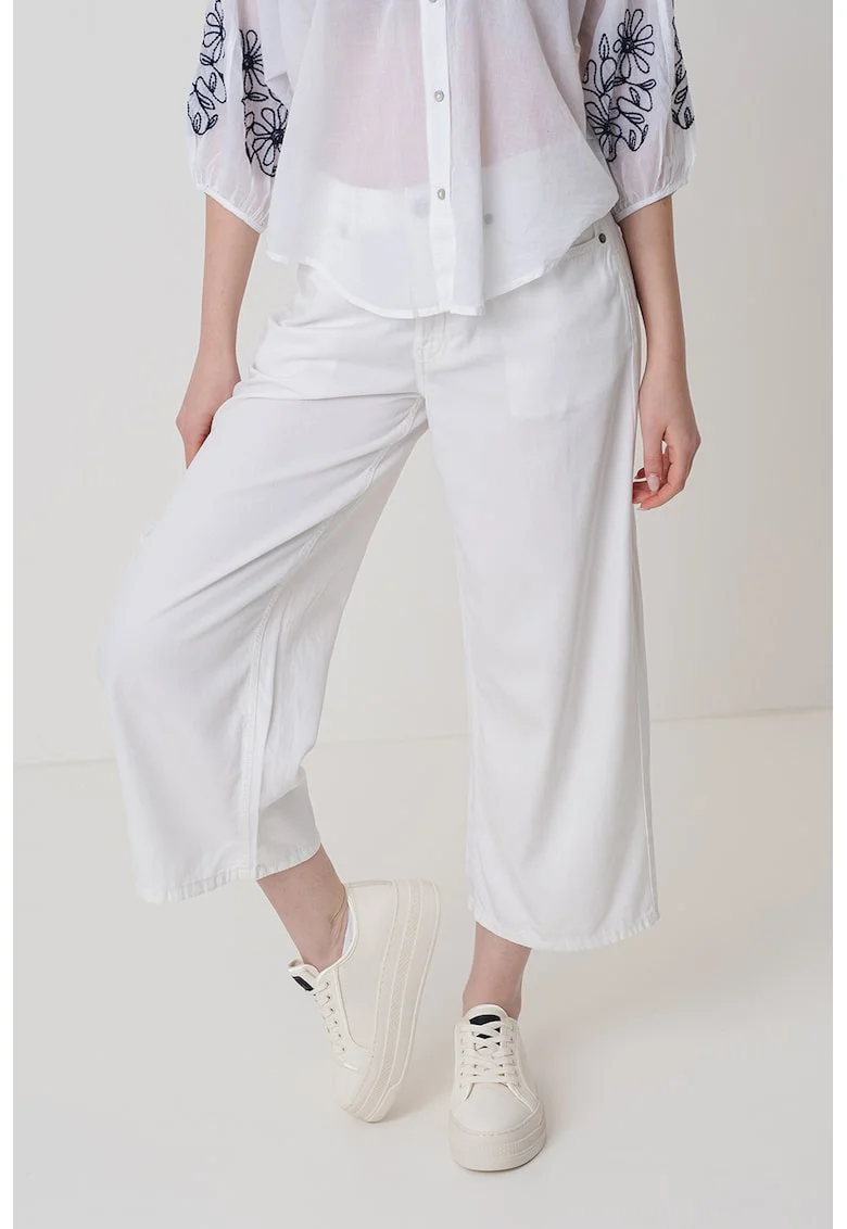Pantaloni crop cu croiala ampla, Alb