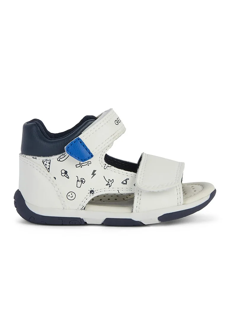 Sandale din piele ecologica cu inchidere velcro, Alb/Albastru