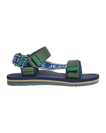 Sandale textile cu velcro, Kaki/Bleumarin