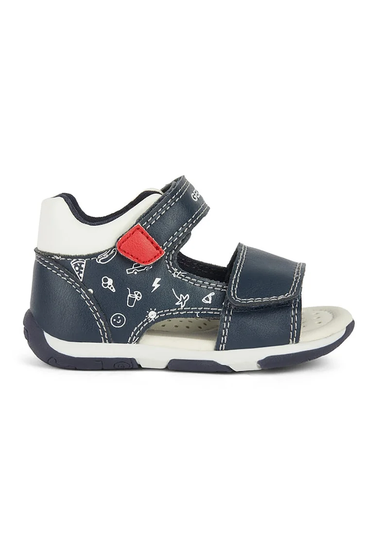 Sandale din piele ecologica cu inchidere velcro, Rosu/Bleumarin