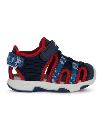 Sandale fisherman cu velcro, Rosu/Bleumarin