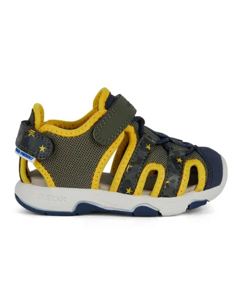 Sandale fisherman cu velcro, Galben/Kaki