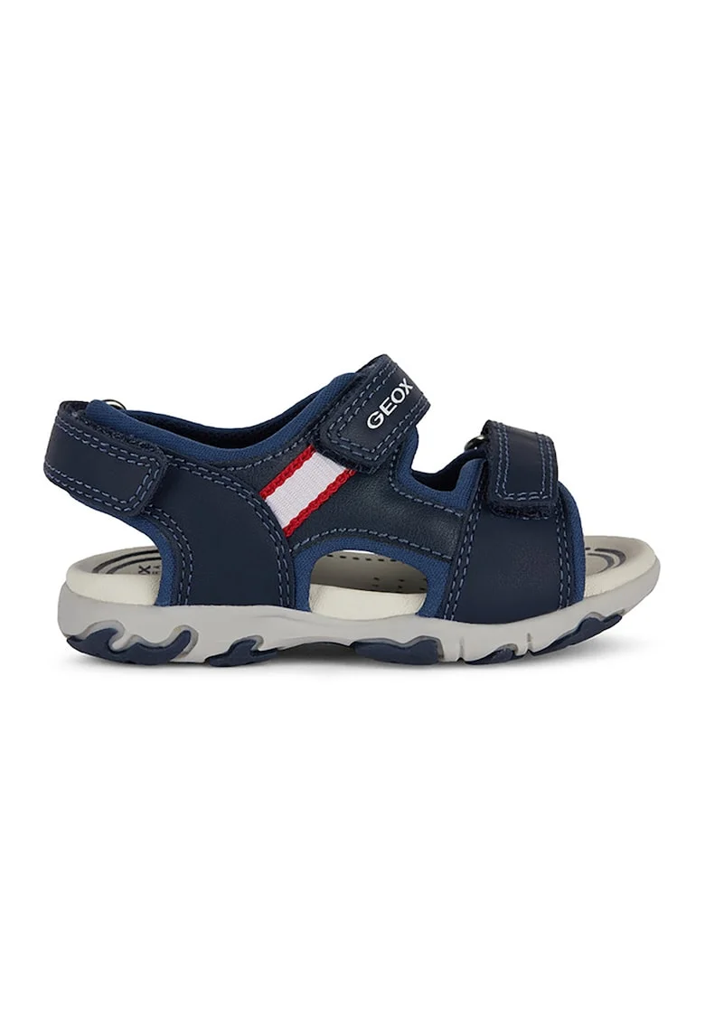 Sandale cu inchidere velcro si detalii din piele, Bleumarin