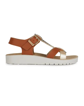 Sandale de piele ecologica, Caramel