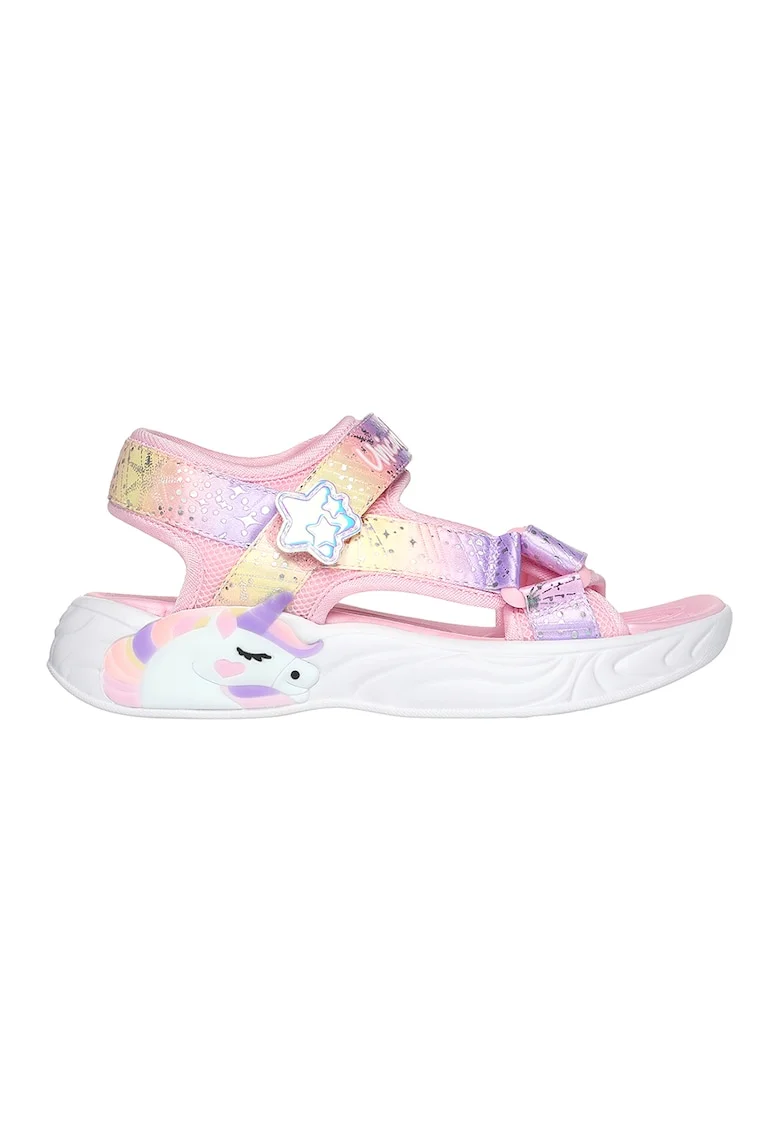 Sandale cu velcro si model colorblock Unicorn Dreams, Roz deschis