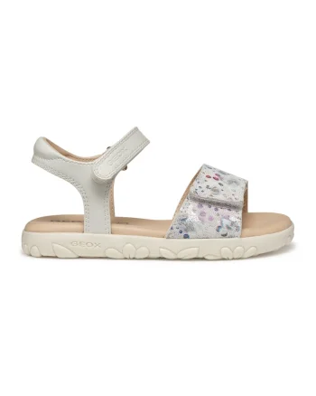 Sandale de piele ecologica si piele intoarsa cu velcro, Alb/Lila/Argintiu