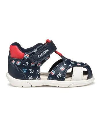 Sandale fisherman cu velcro cu imprimeu, Rosu/Bleumarin